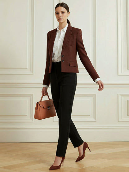 Long Sleeves Buttoned Lapel Collar Blazer Outerwear