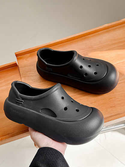 Hollow Round Cut Solid Color Crocs Platform Shoes Sandals