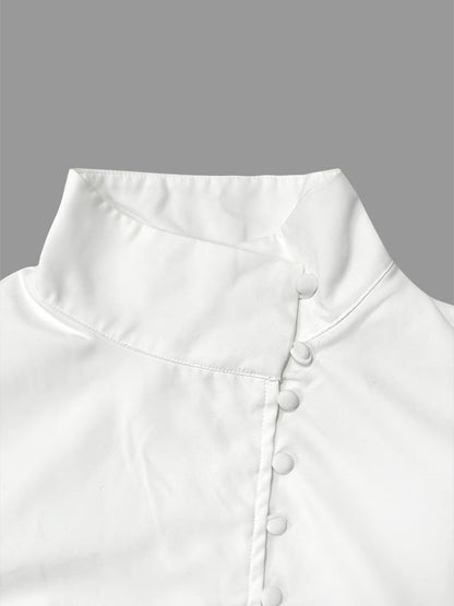 Long Sleeves Loose Solid Color Split-Joint High-Neck Blouses