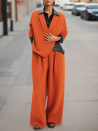 Long Sleeves Loose Contrast Color Split-Joint Lapel Sweatshirt Tops