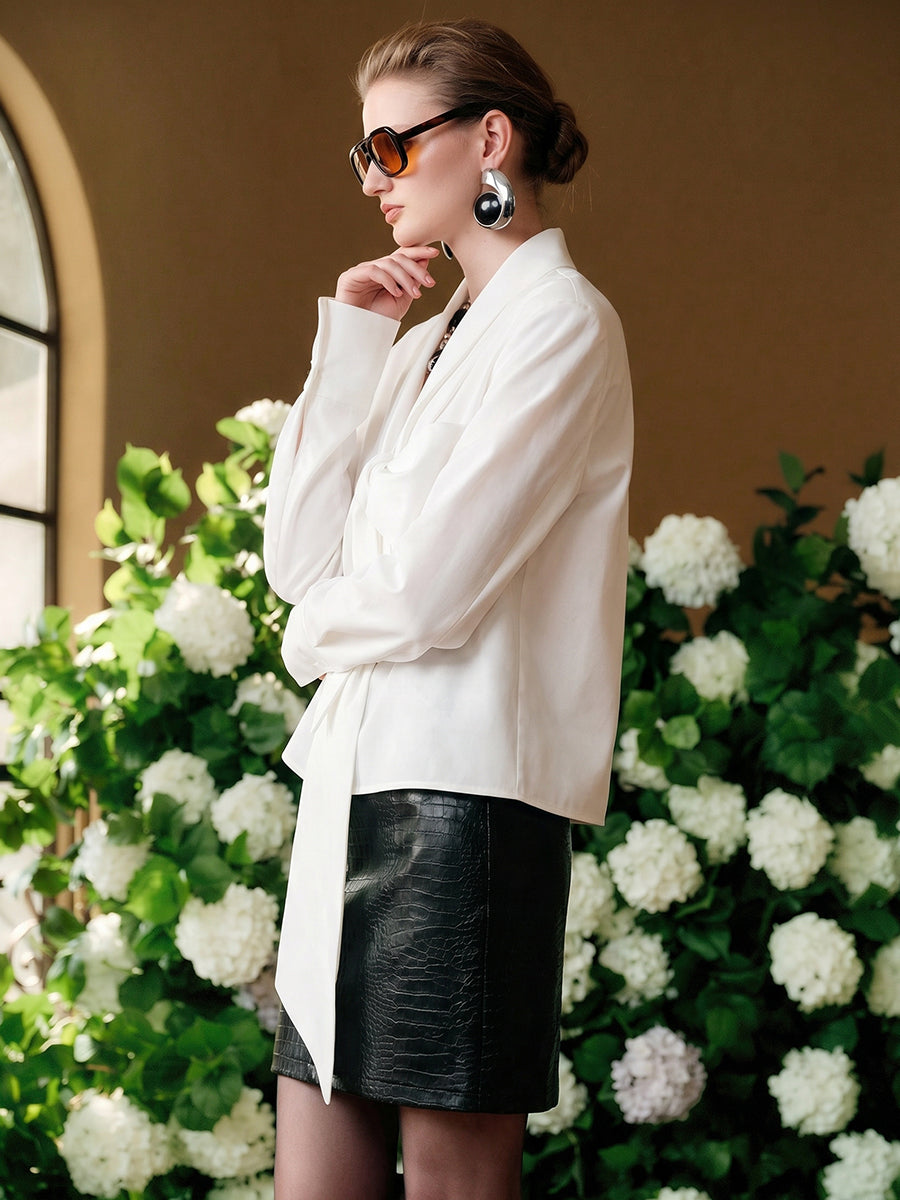 Long Sleeves Bowknot Solid Color Bow Collar Blouses&Shirts Tops