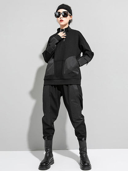 Casual Long Sleeves Loose Solid Color Zipper High-Neck Sweatshirt Tops