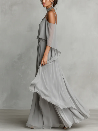 Cape High-Low See-Through Solid Color Spaghetti-Neck Blouses&Shirts Tops