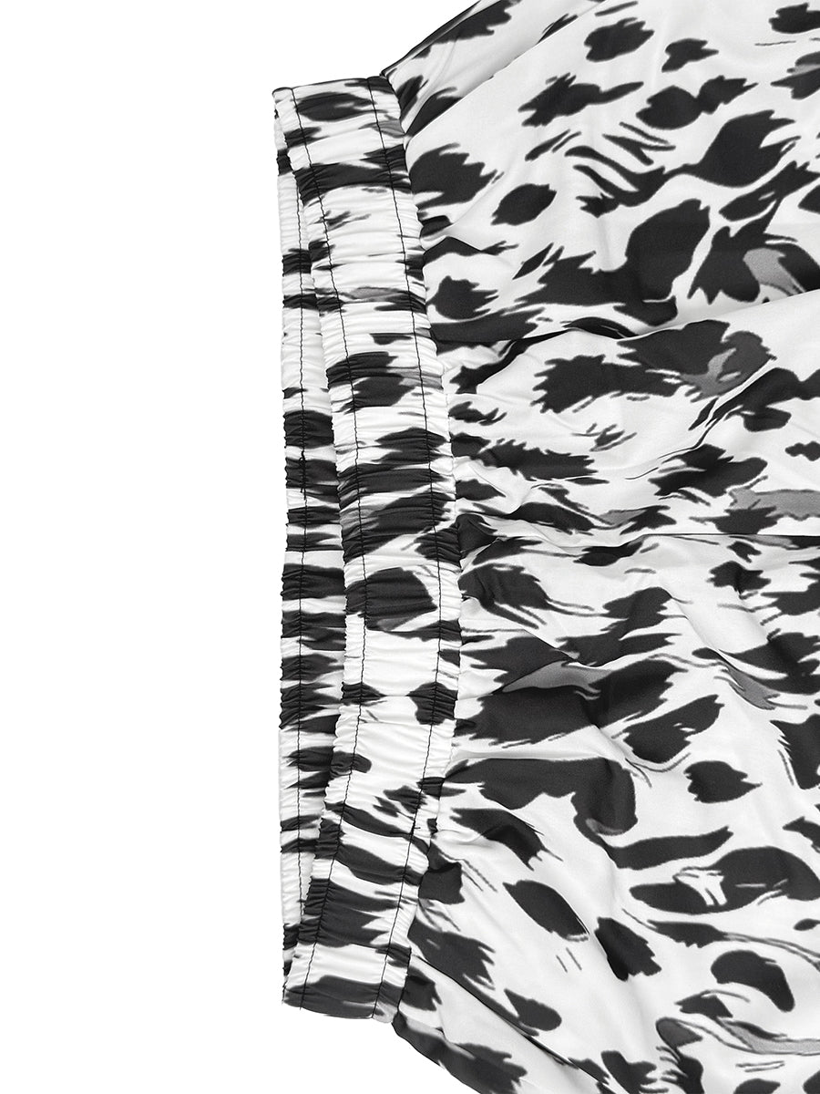 Pockets Leopard Gradient Elasticity Wide Leg Loose Wide Leg Pants Trousers