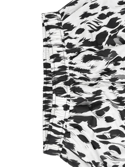 Pockets Leopard Gradient Elasticity Wide Leg Loose Wide Leg Pants Trousers