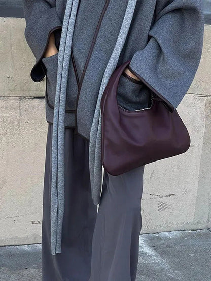 Long Sleeves Loose Pockets Solid Color Split-Joint Tied Waist V-neck Woolen Coat