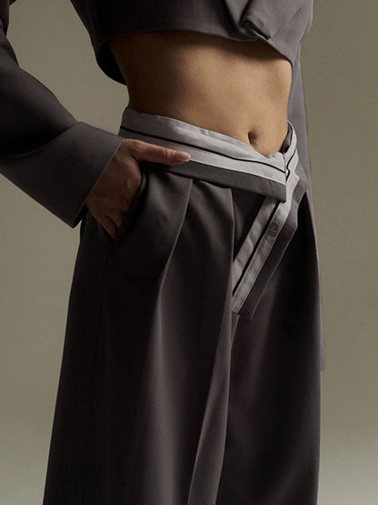 Urban High Waist Weites Bein Gestreifte Plisseehose Einfarbig 