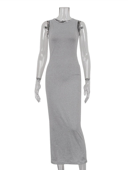 Long Sleeves Solid Color Round-Neck Inner Dress + Bodycon Outerwear Two Pieces Set