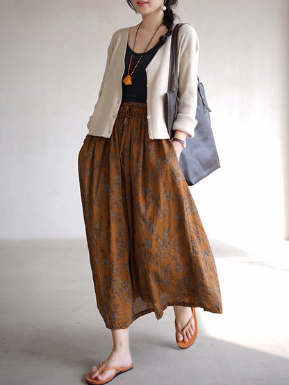 Vintage Loose Floral Printed A-Line Skirts Bottom