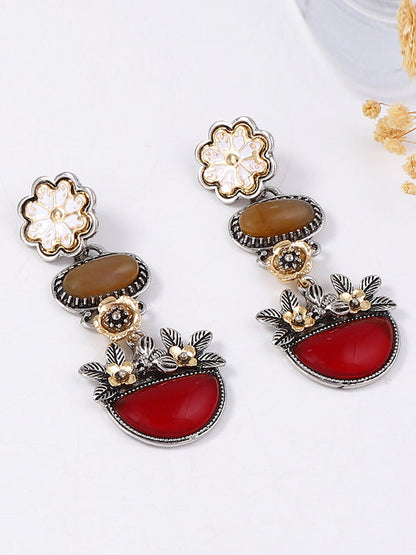Chains Flower Shape Rhinestone Shiny Earrings Accessories