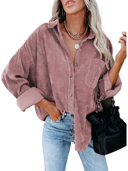 Split-Joint Solid Color Pockets Buttoned Long Sleeves Lapel Blouses&shirts Tops