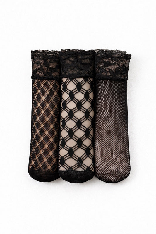 3-Pack Fishnet Lace Socks