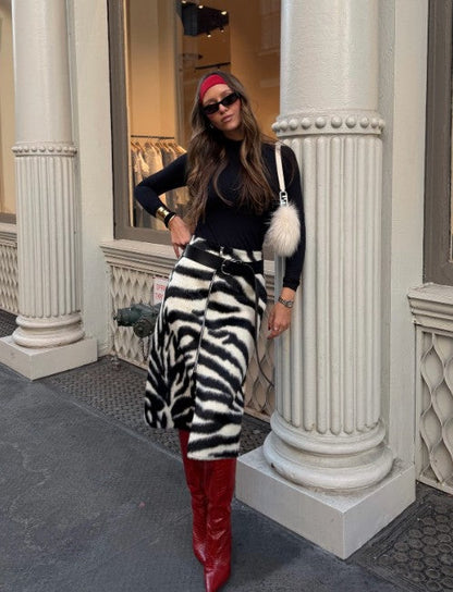 Women Zebra Print Skirt | High Waist | Midi Skirt | Elegant | Slim | Long Skirt