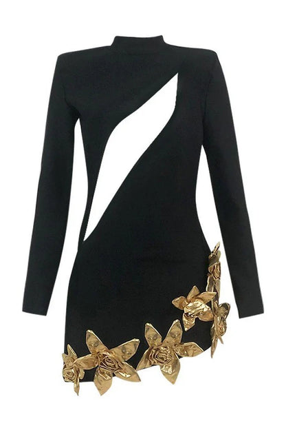 LEYNIE Long Sleeve Cut Out Mini Bandage Dress