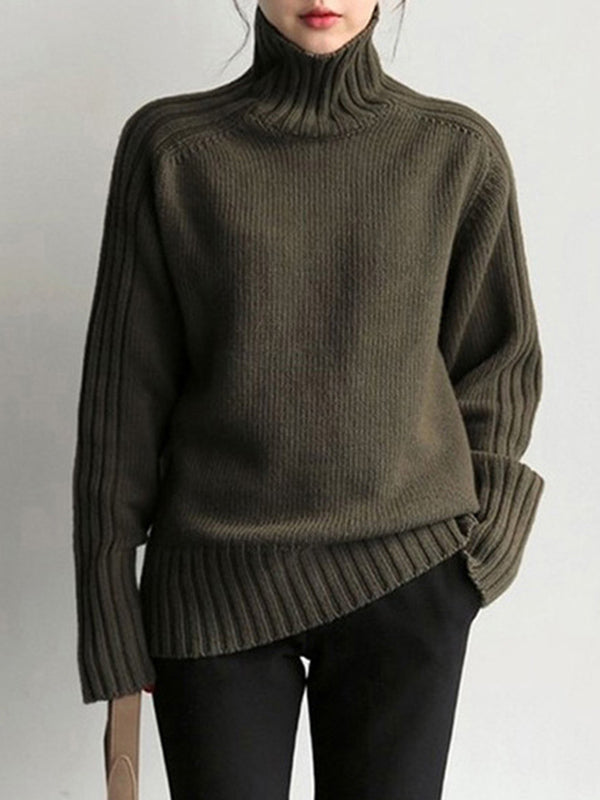Simple Turtleneck Sweater ARMY GREEN FREE SIZE