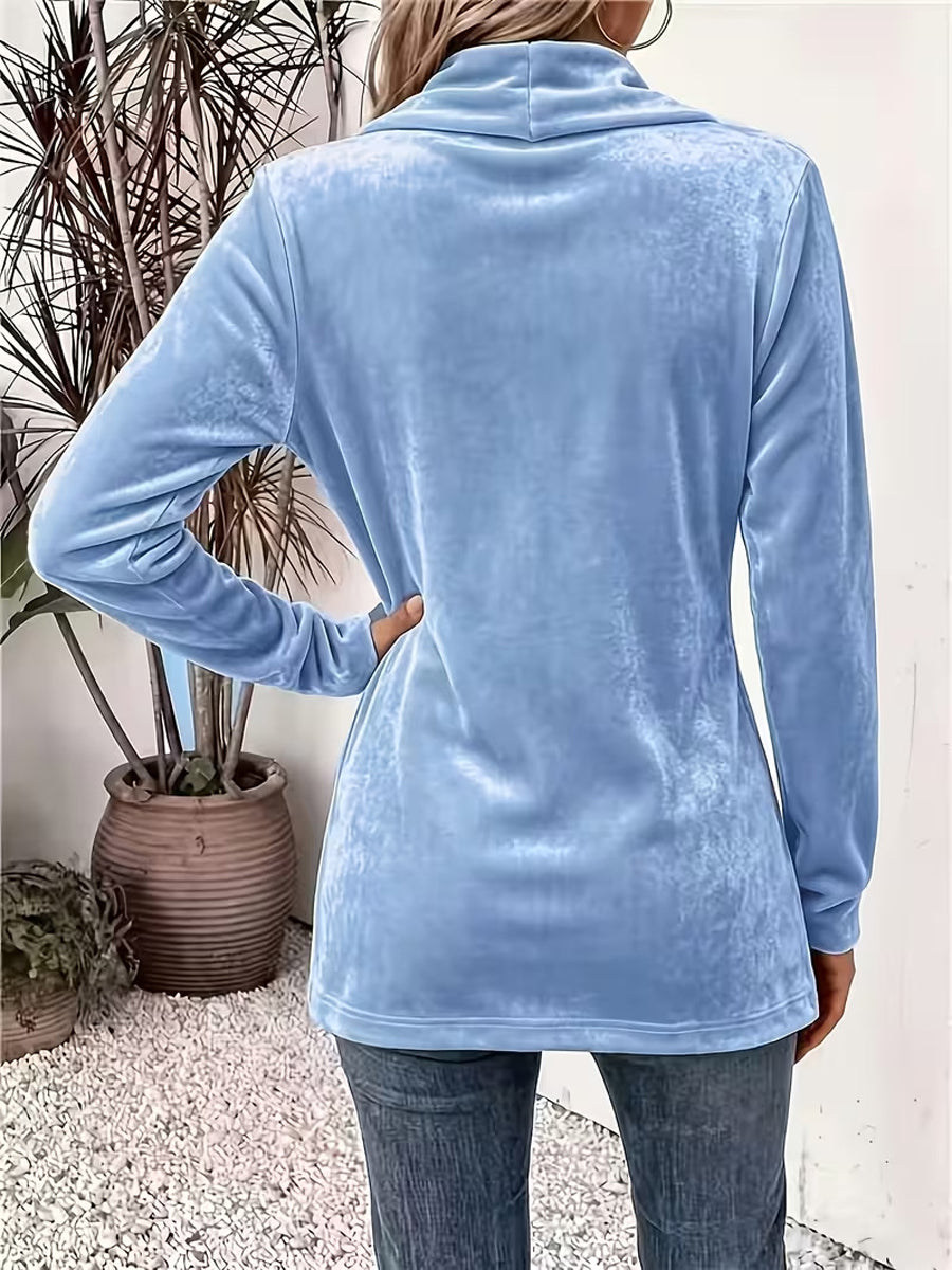 Velvet Solid Color Buttoned Loose Long Sleeves Collarless Outerwear