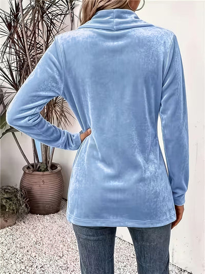 Velvet Solid Color Buttoned Loose Long Sleeves Collarless Outerwear