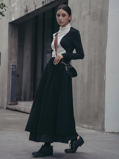 T-shirts urbains skinny à manches longues et col montant asymétriques contrastés 