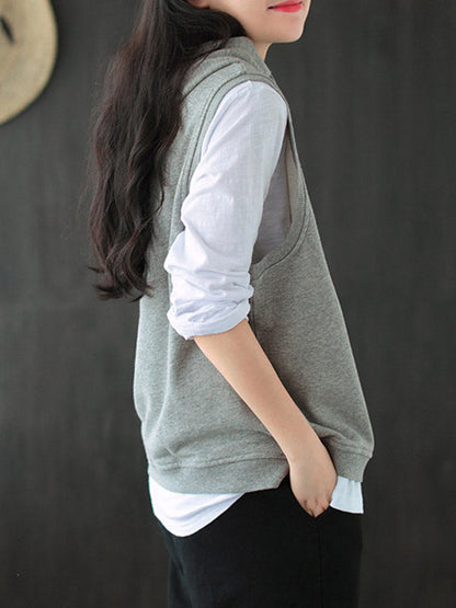 Artistic Retro Solid Hooded Vest