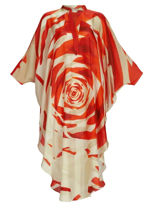 Half Sleeves Loose Flower Print Tied Round-Neck Midi Dresses