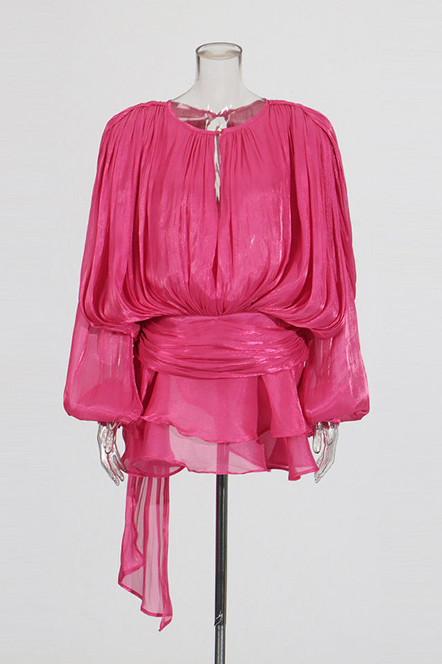 Beryl Pleated Ruffle Hem Mini Dress