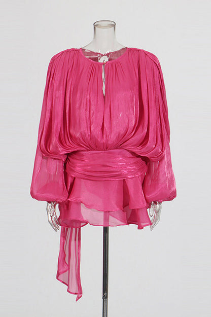 Beryl Pleated Ruffle Hem Mini Dress