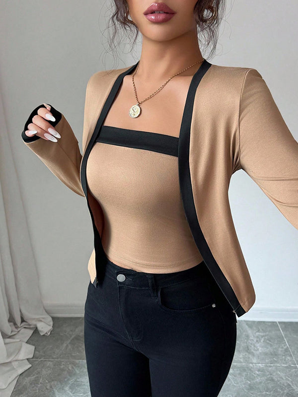 Long Sleeves Solid Color Split-Joint Collarless Two Pieces Set
