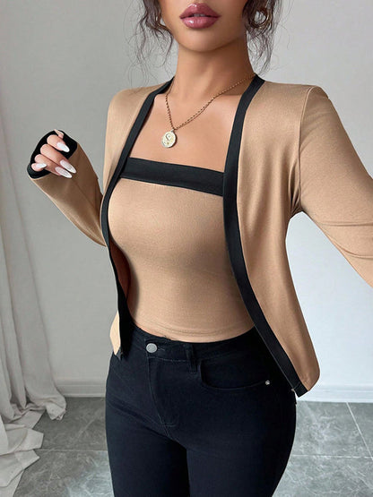 Long Sleeves Solid Color Split-Joint Collarless Two Pieces Set