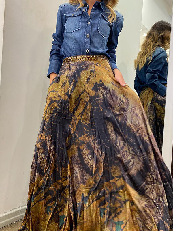 Jupe ample à imprimé floral contrasté 