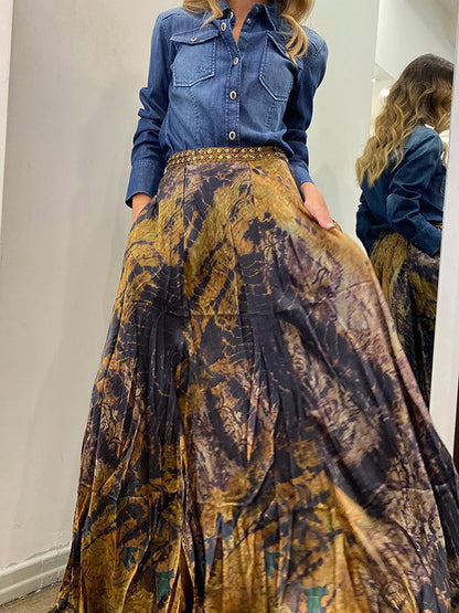 Jupe ample à imprimé floral contrasté 