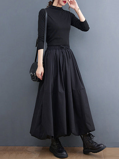 Urban Loose Drawstring High Waisted Black Bubble Skirt