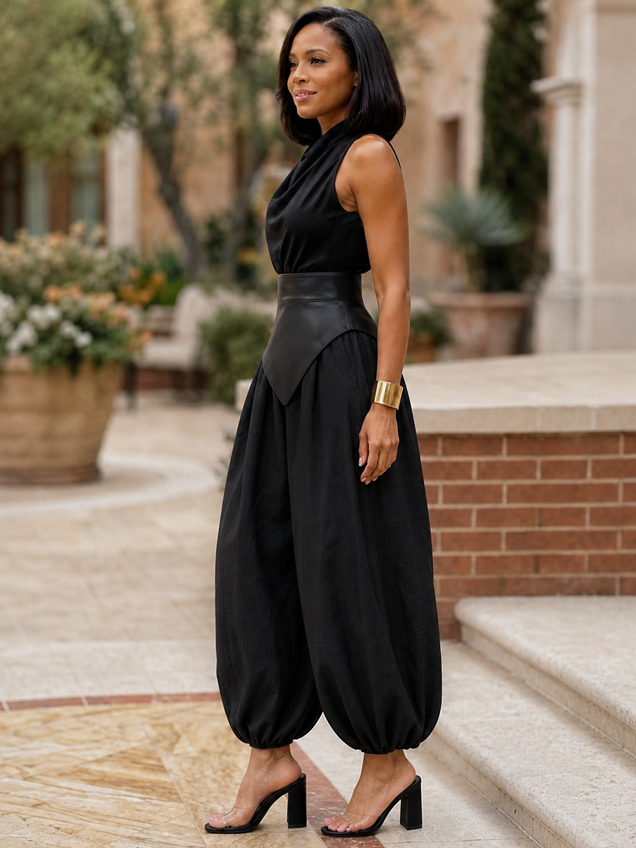 Zipper Solid Color Elasticity Wide Leg Loose Trousers Pants