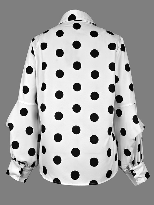 Long Sleeves Loose Buttoned Polka-Dot Split-Joint Lapel Blouses&Shirts Tops