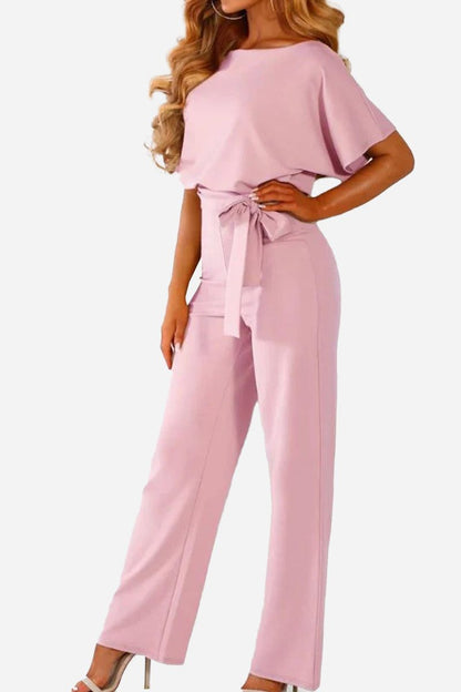 Stella | Women's Wide-Leg Belted Jumpsuit with Batwing Sleeves