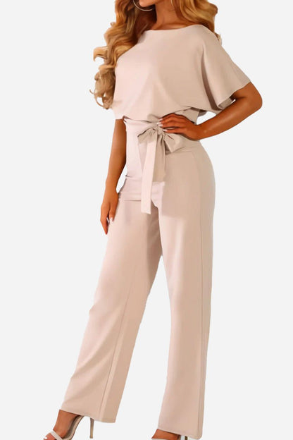 Stella | Women's Wide-Leg Belted Jumpsuit with Batwing Sleeves