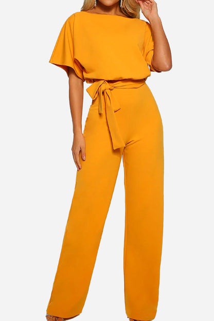 Stella | Women's Wide-Leg Belted Jumpsuit with Batwing Sleeves