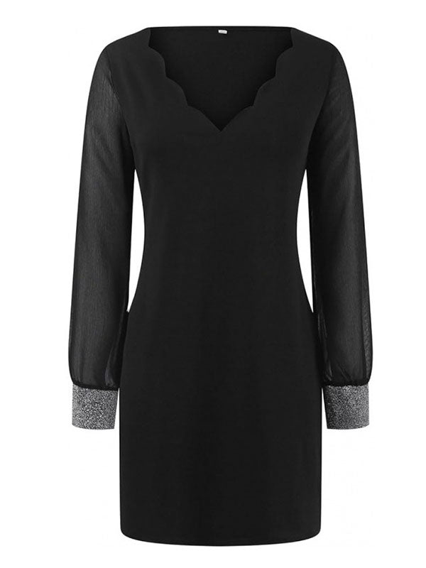 Mini-robes à manches longues, amples, élastiques, transparentes, fendues et à col en V 