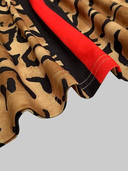 Leopard Contrast Color Skinny Long Sleeves High Neck T-Shirts Tops