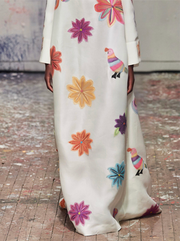 Long Sleeves Loose Flower Print Round-Neck Maxi Dresses