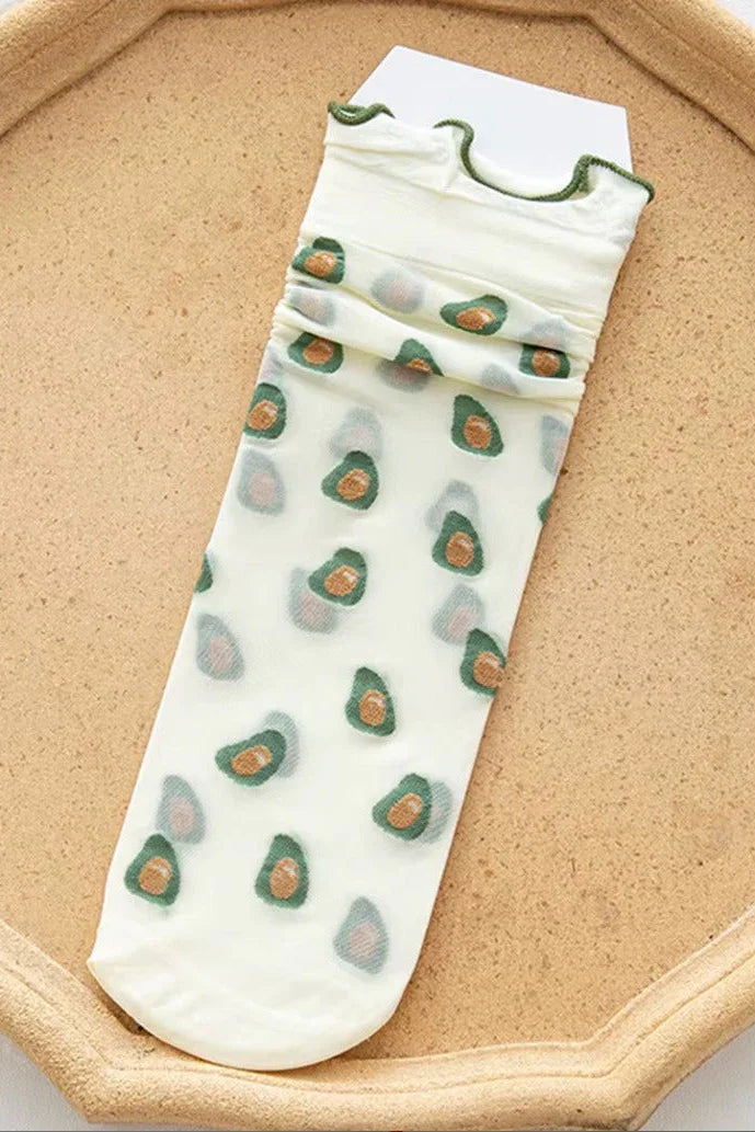 Bundled Pack. Geo Print Ruffle Edge Sheer Socks
