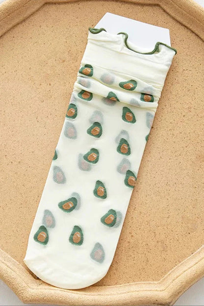 Bundled Pack. Geo Print Ruffle Edge Sheer Socks