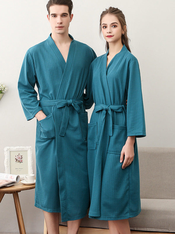Comfortable Solid Bandage Thin Pajama Robe GREEN Women
