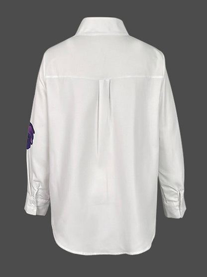 Long Sleeves Loose Flower Print Stand Collar Blouses&Shirts Tops