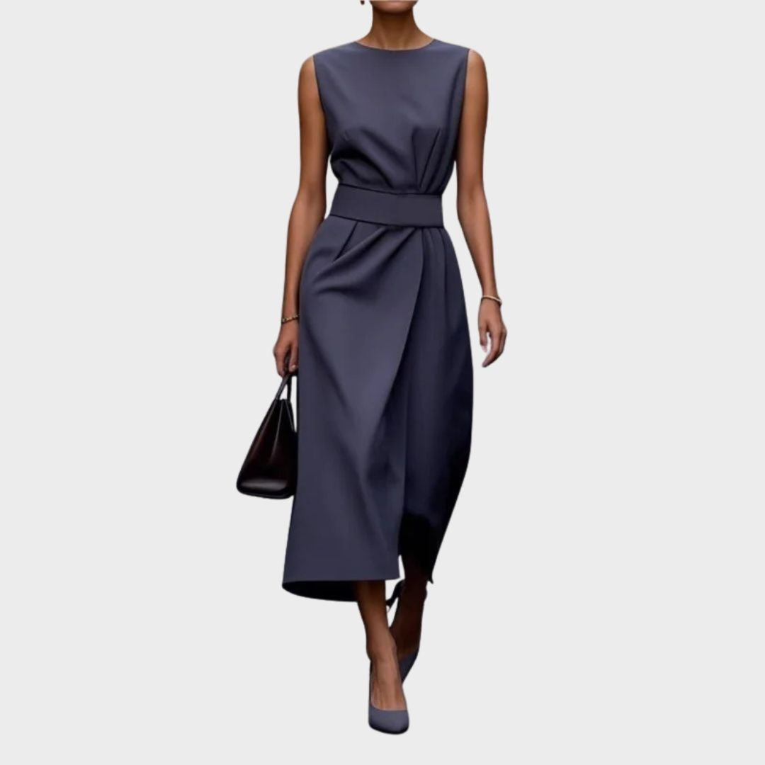 Vera | Women's Sleeveless Midi Dress Round Neck Twist Waist