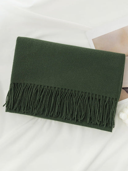 Keep Warm Solid Color Tasseled Shawl&Scarf DEEP GREEN One_size