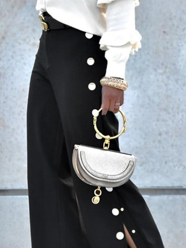 Lockere Hose mit hoher Taille und Knöpfen ohne Gürtel 