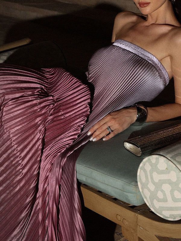 A-Line Loose Elasticity Gradient Pleated Tube Evening Dresses Maxi Dresses