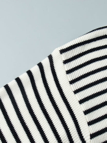 Long Sleeves Loose Split-Joint Striped Lapel Sweater Tops