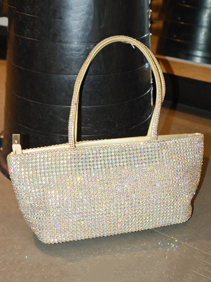 Zipper Solid Color Rhinestone Satchels Bags