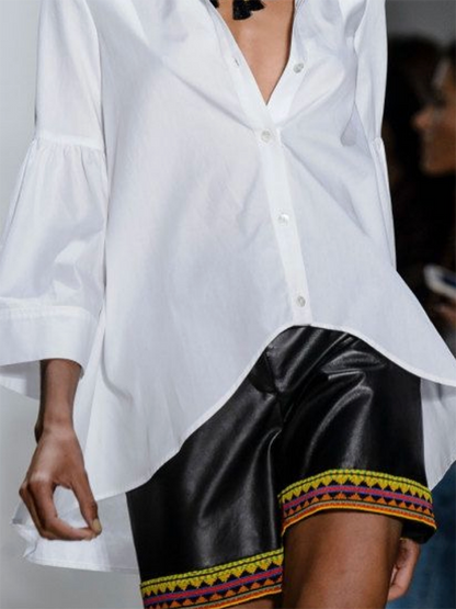 Ausgestellte Ärmel Lange Ärmel Geknöpft Einfarbig Revers Blusen &amp; Hemden Tops 